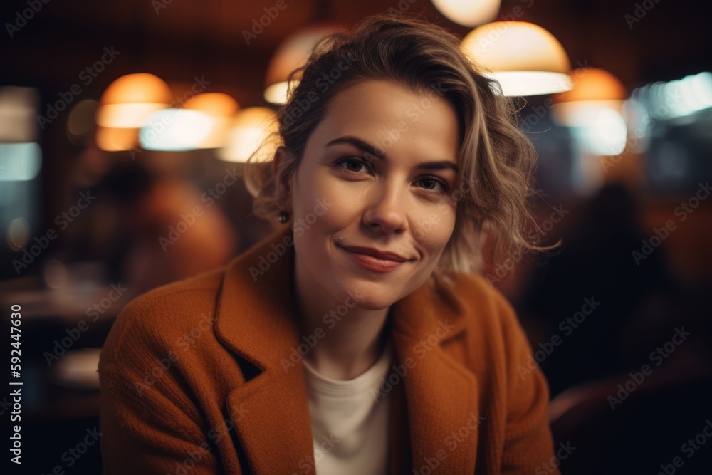 Portrait of a beautiful young woman in a cafe. Soft focus. Portrait of a beautiful young woman in a cafe. Soft focus.