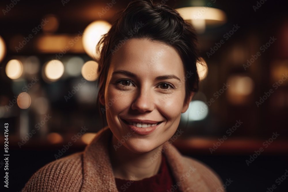Portrait of a smiling young woman looking at camera in a pub Portrait of a smiling young woman looking at camera in a pub