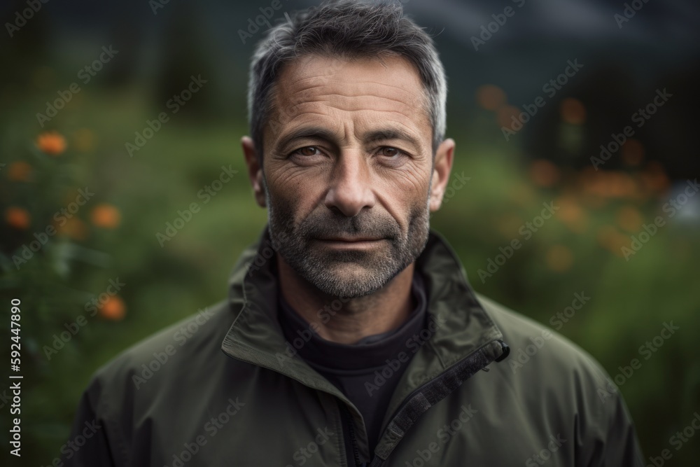 Portrait of a mature man with a beard and mustache in the countryside Portrait of a mature man with a beard and mustache in the countryside