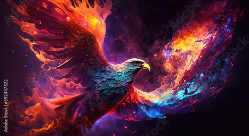 flame phoenix in galaxy background by ai generative