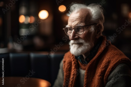 Portrait of a senior man with eyeglasses sitting in a cafe