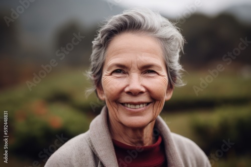 Portrait of a smiling senior woman in the park on an autumn day