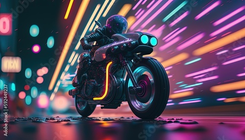 cyberpunk light motorcycle , futuristic motorbike on a retrowave landscape by ai generative  © YuDwi Studio