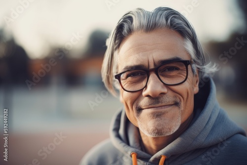 Portrait of a smiling senior man with eyeglasses outdoors.