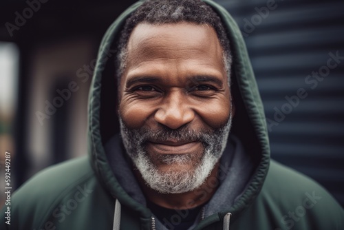portrait of smiling senior african american man in hoodie