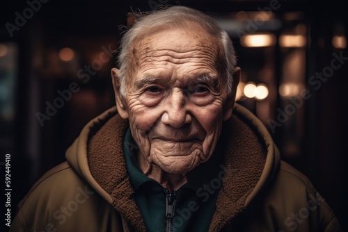 Portrait of an elderly man in a brown coat. Toned.