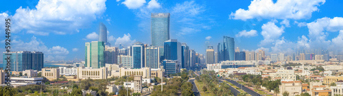 UAE, United Arab Emirates, Abu Dhabi downtown panorama and financial center skyline. © eskystudio