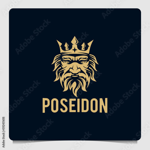 Poseidon nepture god logo icon, tritont trident crown logo icon vector template
