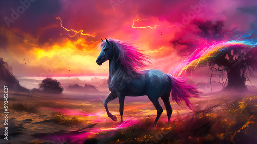 The running unicorn and rainbow