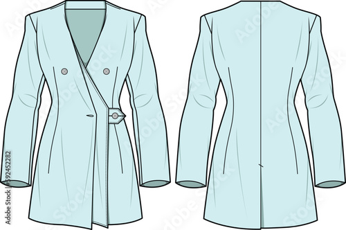 Fitted blazer for women technical flat sketch template