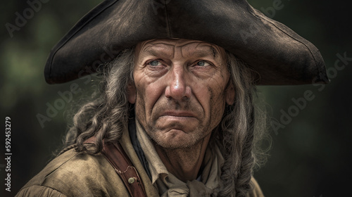 Photo An epic portrait of an American Revolutionary Soldier, a soldier of the American
