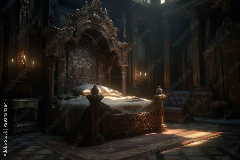 Majestic throne in the castle hall. AI generated, human enhanced Majestic throne in the castle hall. AI generated, human enhanced