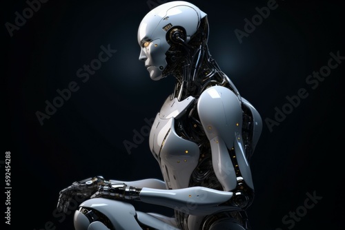 The high-tech white robot is contemplating the next step with precision. AI generated, human enhanced