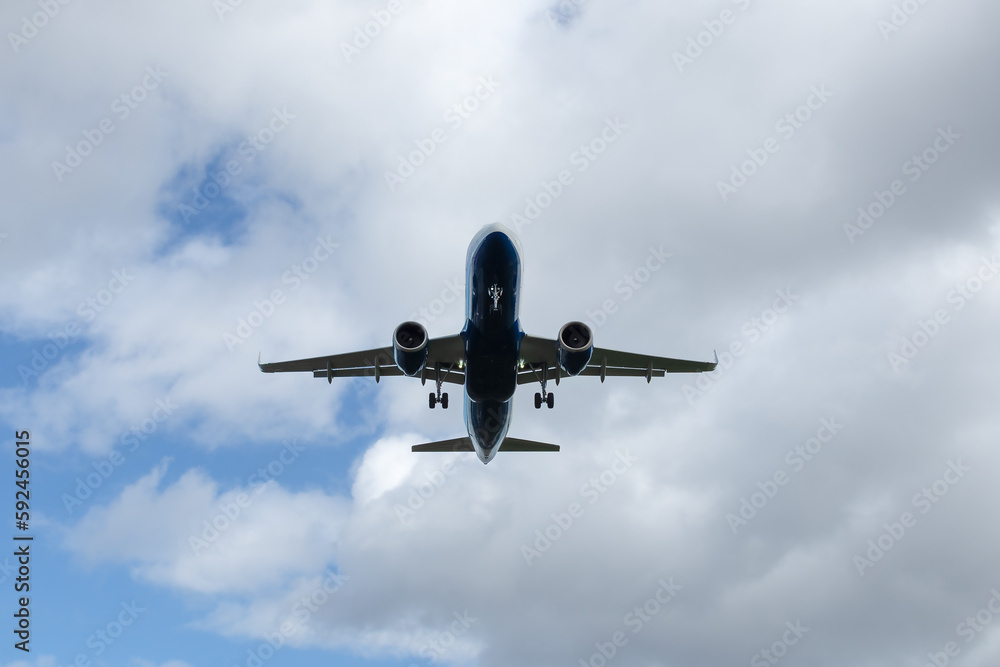 Landing of a passenger plane against the sky Landing of a passenger plane against the sky