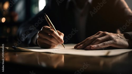 Businessman signing a document after reading the agreement in office © Falk