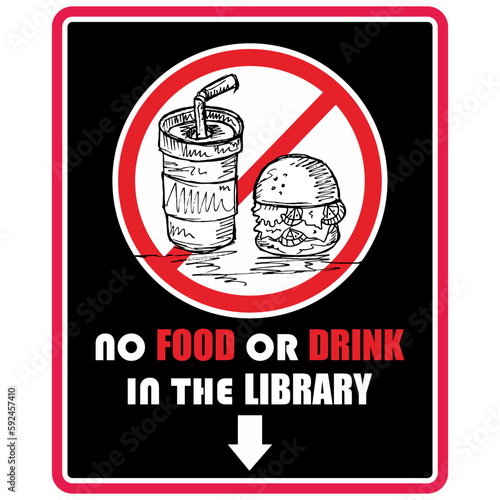 no Food or Drink in the Library, signs and sticker vector