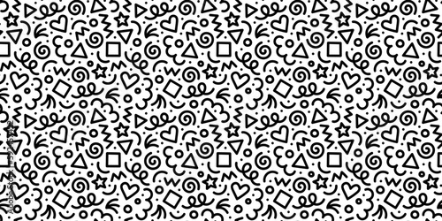 Murais de parede Fun black line doodle seamless pattern