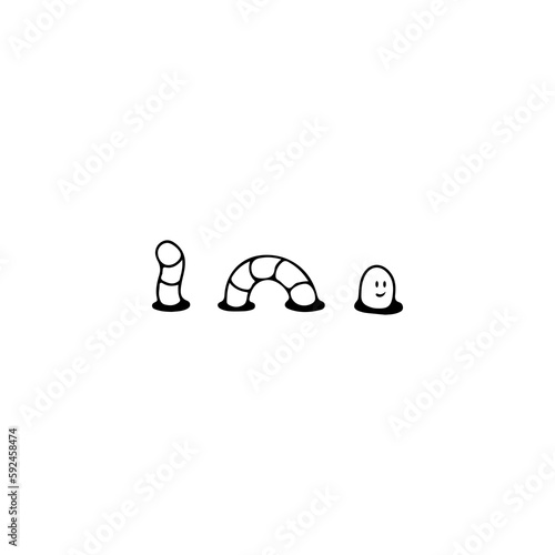 cute earthworm doodle illustration vector