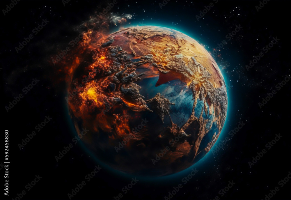 earth in space, style apocalypse art, explode, generative ai