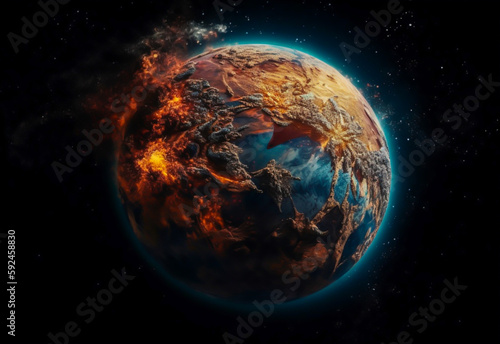 earth in space, style apocalypse art, explode, generative ai