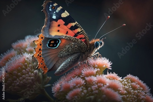 Close-up of Butterfly on Flower. AI