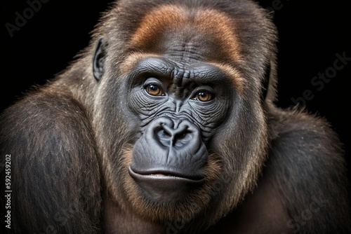 Close-Up Portrait of a Happy Gorilla Model Posing. AI