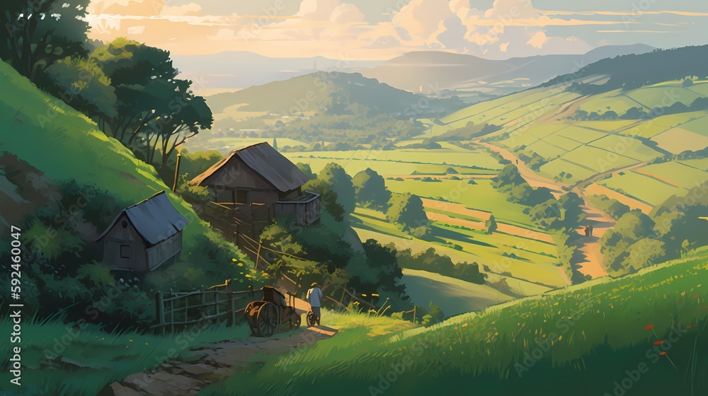 A charming and quaint village nestled amidst lush green forests and