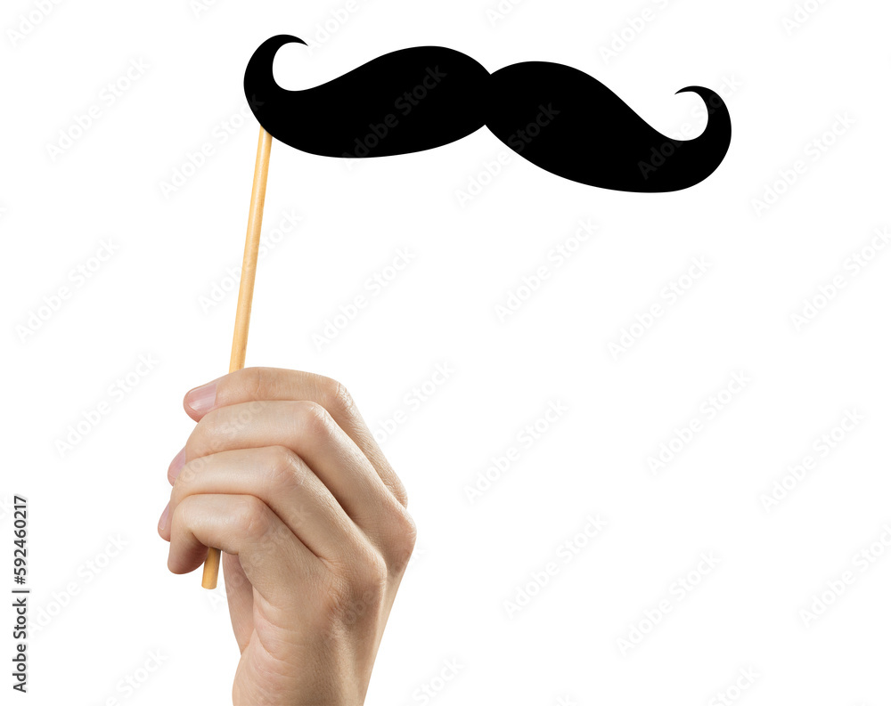 Hand holding moustache on a stick, cut out Hand holding moustache on a stick, cut out