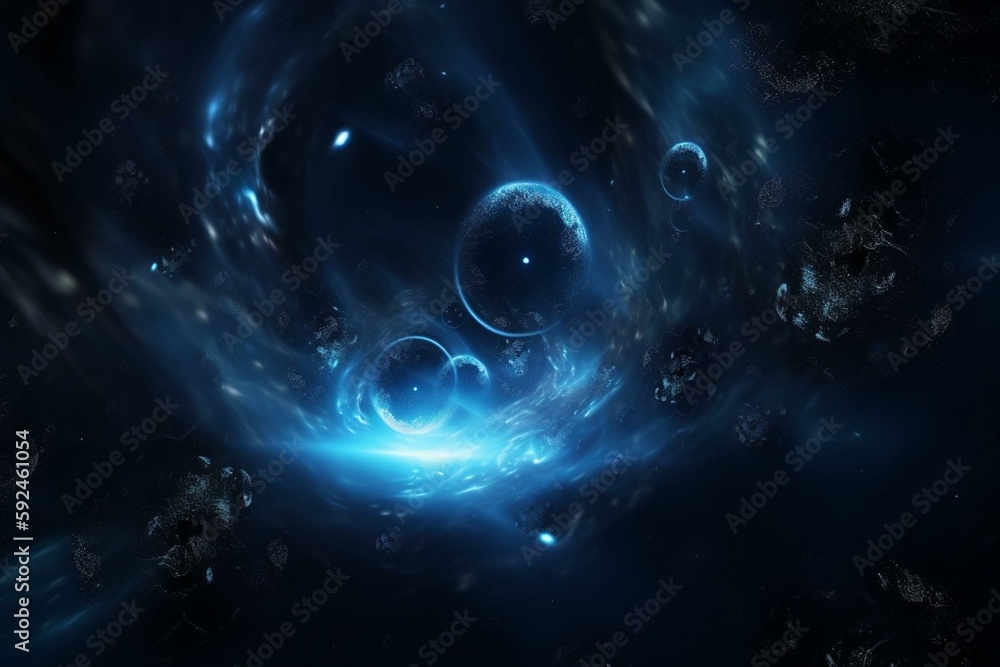 Blue glowing galactic toruses in space. Generative AI