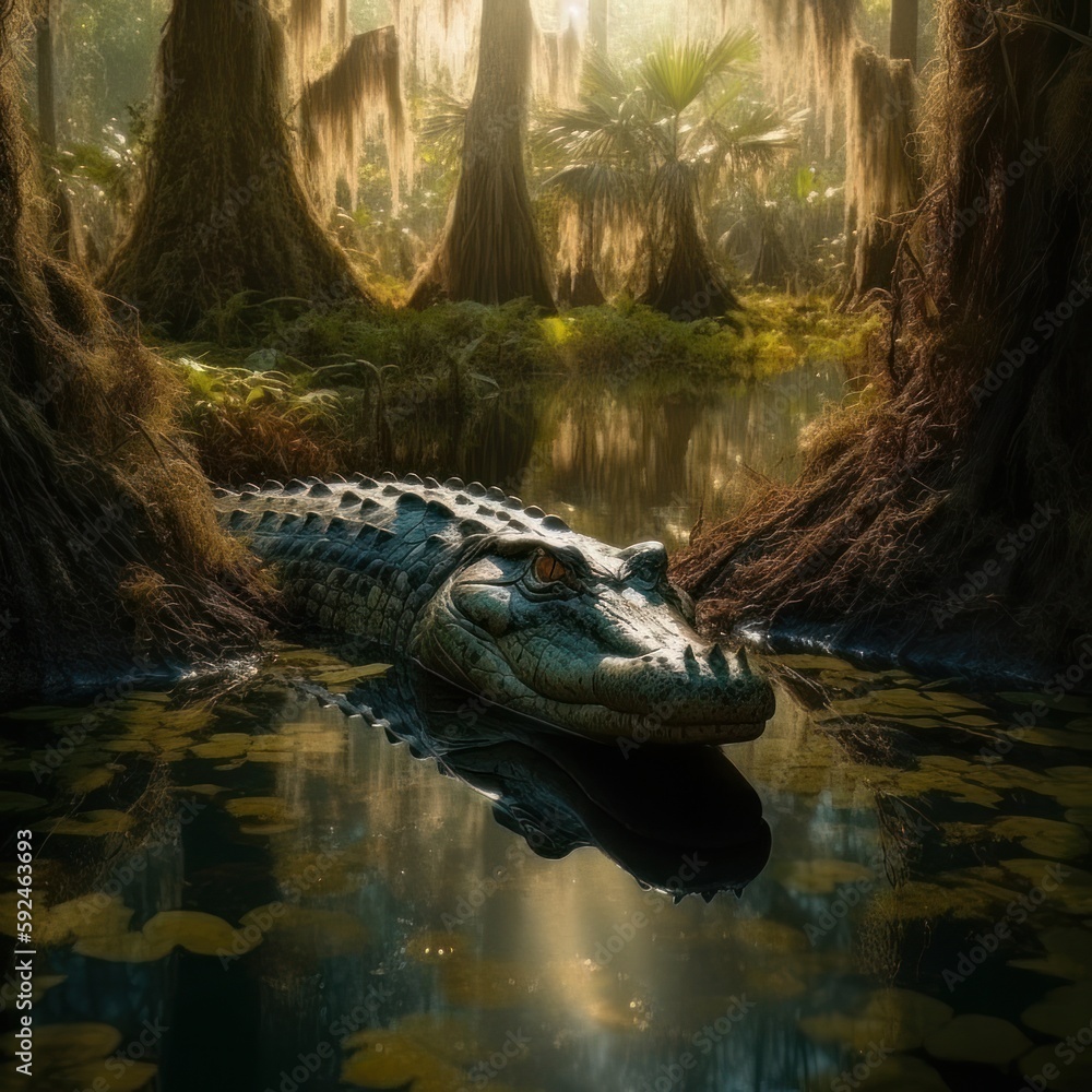 Florida alligator in the Everglades. Generative AI - obrazy, fototapety, plakaty 