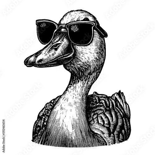 cool duck wearing sunglasses, goose illustration