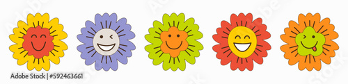 Smiling flower, abstract personage, mascot design, funny face, cute icon. photo