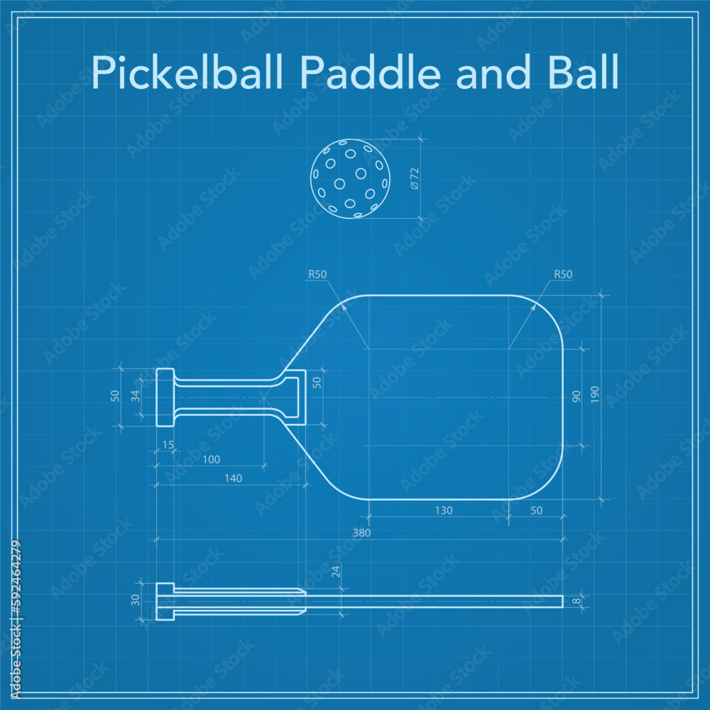 Pickleball paddle and ball blueprint Pickleball paddle and ball blueprint