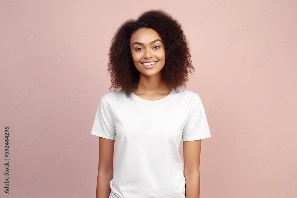 Obraz premium Young black woman in white t-shirt mock up Generative AI