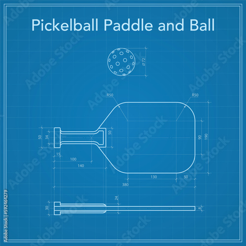 Pickleball paddle and ball blueprint