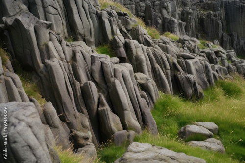 Jagged rocks jutting out from the ground create a natural barrier. Generative AI