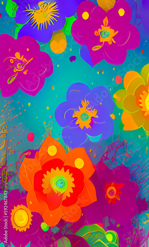 Floral background. Nature healing floral background - the poster with copy space  bright flat design. AI-generated digital illustration  vertical image.