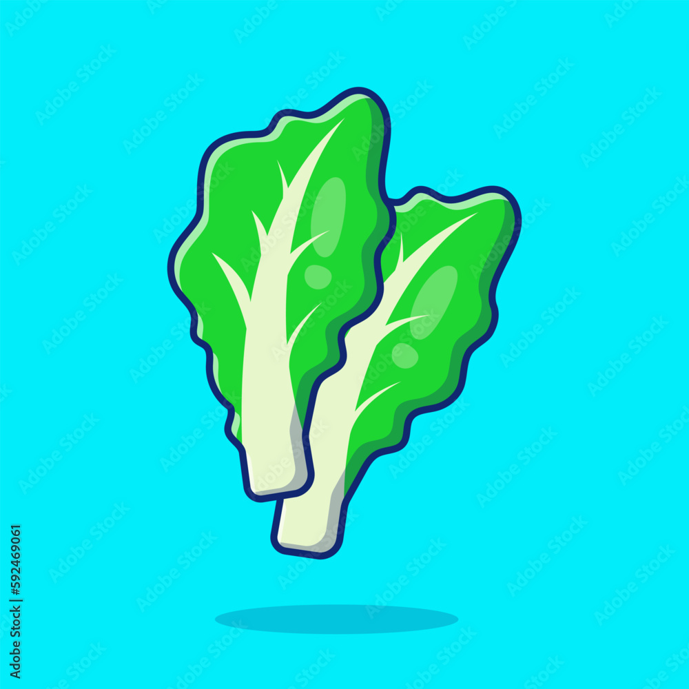 Floating Green Mustard Lettuce Cartoon Vector Icon Illustration. Food