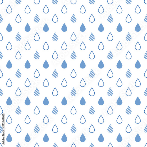 Water drops or raindrops seamless pattern. Blue droplets pattern on transparent background.