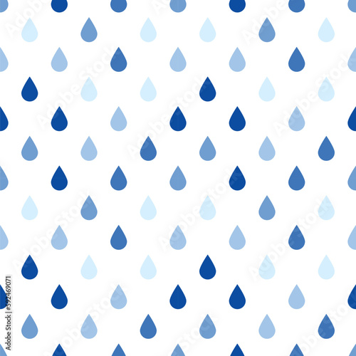 Water drops or raindrops seamless pattern. Simple and basic droplets in blue shades on transparent background.