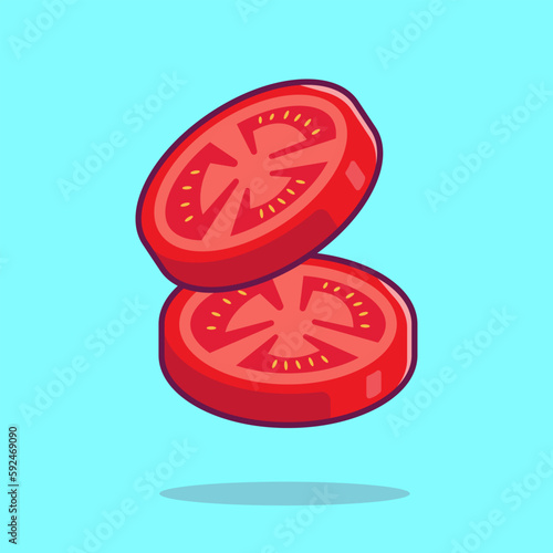 Tomato Slice Cartoon Vector Icon Illustration. Food Object Icon Concept Isolated Premium Vector. Flat Cartoon Style