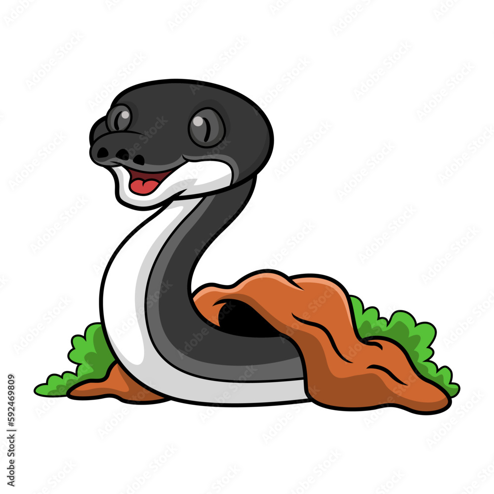 Naklejka premium Cute albertisi snake cartoon out from hole