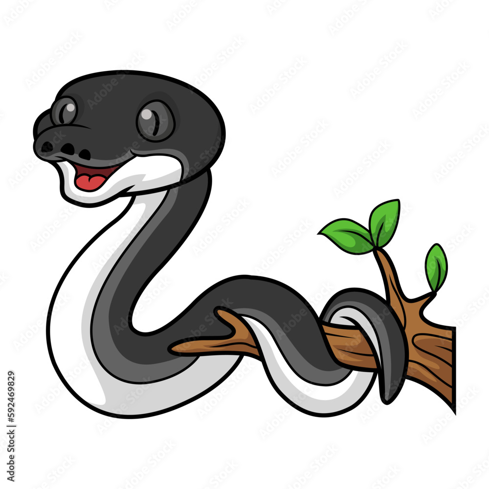 Cute albertisi snake cartoon on tree branch Cute albertisi snake cartoon on tree branch