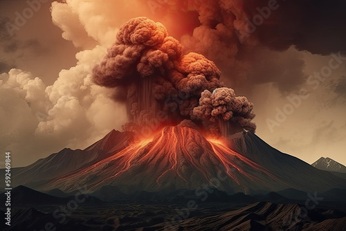 Obraz na płótnie exploding volcano at night created with Generative AI technology