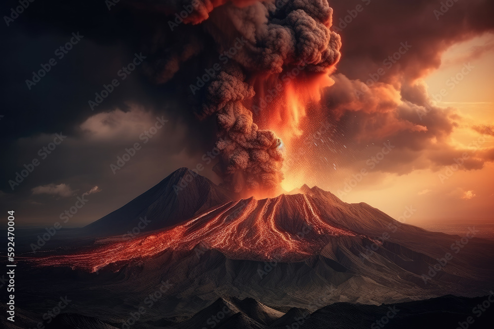 exploding volcano at night created with Generative AI technology