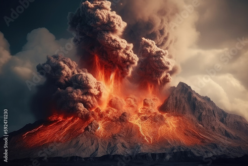 exploding volcano at night created with Generative AI technology