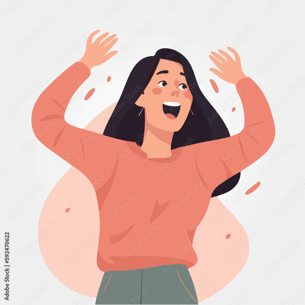 happy and excited woman minimalist illustration. happy and excited woman minimalist illustration.