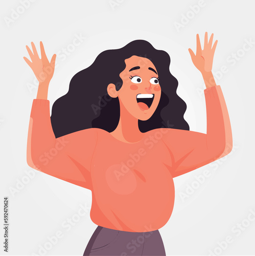 happy and excited woman, vector illustration