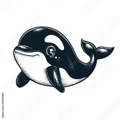 cute orca whale sketch, cute animal illustration