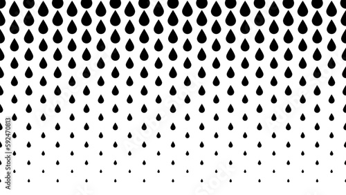 Horizontally seamless water drops pattern. Black water drops on transparent background.